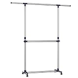 SONGMICS Kleiderständer, Garderobenständer, verstellbare Kleiderstange, mit Rollen, aus mit Edelstahl plattiertem Rohr, LLR41L