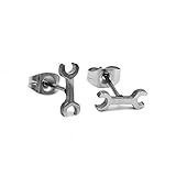 BlackAmazement 316L Edelstahl 2er Set Ohrstecker Schraubenschlüssel Werkzeug Wrench Tool silber Herren D