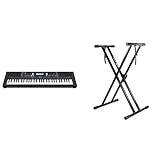 Yamaha PSR-E373 Digital Keyboard, schwarz – Vielseitiges Instrument mit 61 anschlagdynamischen Tasten & RockJam Xfinity Doppelstrebiger, vormontierter Keyboardständer mit Sicherung