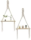 Afuly Wandregal Holz Wand Regal Makrame Hängeregal Boho Schaukel Rustikale Pflanzenständer Wohnzimmer Schlafzimmer,2er S