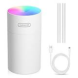 Luftbefeuchter, USB Ultraschall Humidifier mit 270ml Wassertank, Aromazerstäuber , Wasserlose Abschaltautomatik , Super leise, Bunter Cooler Nachtlichtfunktion für Auto, Büroraum, Schlafzimmer （Weiß）