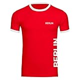 VIMAVERTRIEB® Herren T-Shirt Berlin - Brust & Seite - Druck:weiß - Shirt Männer Fußball Fanartikel Fanshop - Größe:S rot/weiß