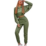 Jogginganzug Damen Traingsanzug Sportanzug Bauchfrei für Frauen 2 Teilig Freizeitanzug Fitness Kapuzenpullover Streetwear Sportbekleidung Pullover Tops Jogginghose Sportswear Set 2 Stück O