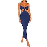 Sexy Neckholder Bodycon Kleid für Frauen Y2K Neckholder Rückenfreies Langes Kleid E Girl Sommer Streetwear, blau, S