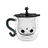 GYQYYGZ Kaffeetassen Doppelte Wand Kaffee Tasse mit Deckel Wasser Becher Katze Muster Glas Becher Glas Becher Tee Becher Tee Milch for Haus Office Schule B
