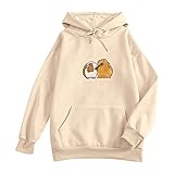 Damen Teenager Mädchen Lose Casual Tier Anime Niedlich Hoodie Pullover Drucken Langarm Hoodies Tops Pullover Bluse, beige, 3XL