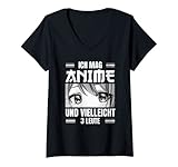 Damen Lustiges Japan Manga Ich Mag Anime und Vielleicht 3 Leute T-Shirt mit V