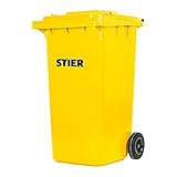 STIER 2-Rad-Müllgroßbehälter, Mülltonne, Volumen 240 Liter, Mülleimer, Farbe: Gelb, Größe: 576 x 720 x 1067 mm, Restmülltonne mit Rädern und Deckel, Universaltonne, U