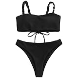 YODNBUK Damen Bikini Set Zweiteiliger High Cut Sexy Einfarbiger Bikini für D