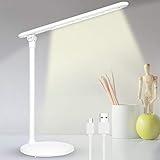 LED Schreibtischlampe, LED Tischlampe Tischleuchte mit USB-Anschluss, 3 Farb Dimmbar Tragbar LED Schreibtischlampe mit Touchbedienung, Memory Funktion, Aug