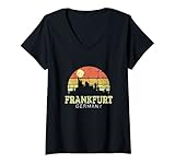 Damen Vintage Skyline Frankfurt Shirt Frankfurt City Geschenk T-Shirt mit V