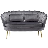 Auto parts 2-Sitzer Stoffsofa Zweisitzer Loungesofa mit weichen und großzügigen Kissen Polstersofa mit goldenen Metallbeinen Sitzmöbel Polstermöbel Designsofa elegant Samt 135 x 77 x 53 cm,Grey