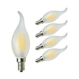 GLW 4W LED Kandelaber Birne,3000K Warmweiß Matt Filament Licht,E14 40W Glühlampen Ersatz,Flamme Form Bent Spitze,400lm Antiker Kerzenform Birne,240V(5 Packungen)