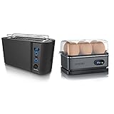 Arendo - Edelstahl Toaster Langschlitz 4 Scheiben -wärmeisolierendes Gehäuse - mit integrierten Brötchenaufsatz, Schwarz & Eierkocher Edelstahl mit Warmhaltefunktion - Kipp-Funktionsschalter, Grey