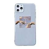 Zwei Hände mit Himmel kompatibel mit iPhone 13 Hülle Vintage süß Hintergrund Erschaffung Adams Handyhülle Motiv Cute Case Design T