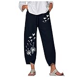 Damen Leinenhose Stoffhose Regular Fit mit Kordelzug Straight Einfarbig Elastische Freizeithose Männer Casual Strandhosen Leinen Hose Mode Sommerhose Bequem Leichte Atmungsaktives Baumw