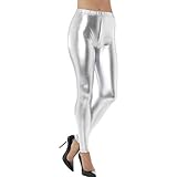 Smiffys Damen 80er Jahre Metallic Disko Leggings, Größe: 36-38, Silber, 48105