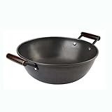 MRGMSLYHA 34cm Gusseisen Wok Haushalt Binaural Eintopf Topf Wok Dampfer Uncoated Gasherd Für Induktionskocher Wok Gusseisen Wok Fine Eisen Eintow Nicht-Stick