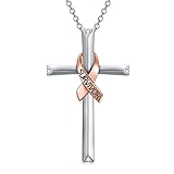 PEIMKO Brustkrebs Awareness Survivor Schmuck Geschenke für Frauen, 925 Sterling Silber Brustkrebs Survivor Kreuz Anhänger Halskette für Frauen Post Surgery Survivor C