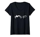 Damen Pianistin Piano Flügel Herzschlag Klavier Pianist Musiker T-Shirt mit V