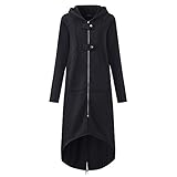 Unregelmäßig Vintage Lang Kapuzenjacke Damen Kapuzenpullover Sweatshirt mit Reißverschluss Herbst Winter Hupenknopf Hoodies Jacke Casual Mantel Streetwear Umhang Mantel Mode Frauen Trenchcoat Outw