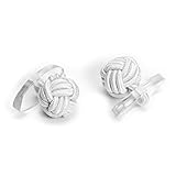 1 Paar Seidenknoten Manschettenknöpfe Stoffknoten Knötchen Cufflinks, weiß Innenseite aus Kunststoff Knoten Gentleman Anzug Hemd Umschlagmanschette Black Tie Smoking Ball H