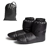 Auplew Outdoor/Innen wasserdichte Winter Gänsedaunen Socken für Schlafzimmer Büro Daunen High Top wasserdichte Entendaunen Booties Kordelzug Verschluss Fußüberzug S