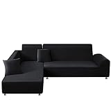 TAOCOCO Sofa Überwürfe Sofabezug Elastische Stretch für L-Form Sofa Abdeckung 2er Set für 3 Sitzer + 3 Sitzer mit 2 Stücke Kissenbezug (Schwarz)