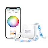 Eve HomeKit Beleuchtung-Set - Smarter LED-Lichtstreifen (2m, weiß/Farbe RGB, 1800 lm, dimmbar, WiFi) und smarter Bluetooth Bewegungssensor Eve Motion (IPX3), schnelle Einrichtung ohne Bridge / Gateway