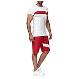 BOTCAM Sportanzug Herren Große Größen Freizeit Streifen Farbe Kollision Tops Sweatshorts Sporthose Dünne Jogginganzug Sommer T-Shirts Kurzarm Shorts mit Kordel Sportswear-Sets Trainingsanzüg