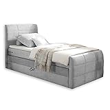 KUBA 2 Boxspringbett 120x200 mit Bettkasten, Silber - Bequemes Bett mit 7-Zonen-Federkern Matratze & Komfortschaum Topper - 123 x 113 x 220 cm (B/H/T)