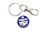 Schlüsselanhänger, Einkaufwagenchip aus Metall mit SIMSON-Logo, beidseitig geprägt - inkl. Ring mit Karabinerhak