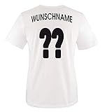 Comedy Shirts - WM 2018 | M1 | VORNE + HINTEN | Wunsch - Kinder T-Shirt - Weiss/Schwarz-Rot-Gelb Gr. 122-128