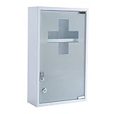 Theo&Cleo Medizinschrank Abschließbar Hängend, Erste Hilfe Schrank, Arzneischrank aus Edelstahl, Wand-Medizinbox 48 x 27 x 12 cm (Weiß - 3 Schichten)