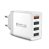 USB Ladegerät,Yosou 4-Ports USB Charger mit 33W Intelligent QC 3.0 Schnellladegerät Mehrfach Ladestecker USB Netzteil für iPhone 12 11 Pro SE 2020 X,Samsung Galaxy S21 S20 FE S10 S9 S8 A51 A71,Handy