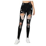 Ansenesna Ripped Jeans Damen Skinny Löcher Elegant Röhrenjeans Frauen Risse Ripped Lang Eng Denim Hose Destroyed Jeggings (Schwarz,S)