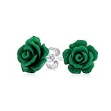 Romantische zarte florale 3D sehnsuchtsd dunkelgrüne Rose Blumenstecker Ohrstecker für Frauen Teen für Mutter Versilb