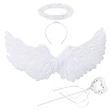 YeahBoom 60CM,Engel Flügel,Weiße Engelsflügel Deko mit heiligenschein und Zauberstab,Federflügel Engel,Weiße Engel Kostüm Damen,Engels flügel Kostüm,Party Fasching Kostüme,Kostümparty Verkleidung