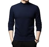 Rollkragenpullover mit Stehkragen für Herren Lässiger Schmaler Basic Strickpullover Basic Langarm Pullover mit Rollkragen (Dunkelblau,3XL)