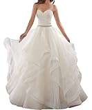 LuckyShe Damen Lang A Linie Brautkleid Prinzessin Hochzeitskleider mit Schleppe Weiß Größe 36