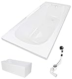 Calmwaters® Badewanne Komplettset 170x75 cm Original, Made in EU, 3in1 Acryl-Badewanne mit Wannenträger & Ablaufgarnitur, Körperformbadewanne, Rechteckbadewanne 170 x 75, 200 l, Weiß, 99000088