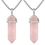 KYEYGWO 2 Stück Heilstein Punkt Anhänger Halskette für Damen und Herren, Hexagon Paar-Anhänger Sechseckiger Kristall Pendel Edelstein Schmuck für Amulett Meditation, R
