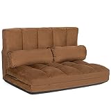 GOPLUS 2 Sitzer Bodensofa mit 2 Kissen, 3 in 1 Sofabett & Liege & Sofa mit 6 stufig verstellbarer Rückenlehne, 180x113x10cm Klappsofa mit Schlaffunktion, Schlafsofa für Wohnzimmer Schlafzimmer (Braun)