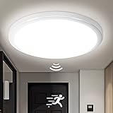 LED Deckenleuchte mit Bewegungsmelder 18W, 1800LM LED Deckenlampe mit Dämmerungssensor, IP54 Wasserfest Sensorlampe Für Flur Treppen Lager Garage Balkon Keller, Neutralweiß 4000K, Ø25