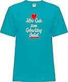 Kleckerliese Baby Kinder T-Shirt Kurzarm Sprüche Jungen Mädchen Shirt Nicki mit Motiv Alles Gute zum Geburtstag Onkel, Turquoise, 1 J