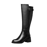 HEWXWX Neue Reitstiefel,Reitstiefel für Frauen,Stiefel für Reiter,Mittelalterliches Kostüm im schottischen Stil Hohe Glattlederstiefel,Stiefel für Sportwettkämpfe,Black(Warmth)-EU35