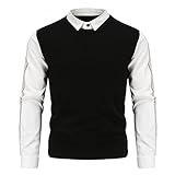 NHNKB Strickpullover Herren Pullover Sweatshirt Sweatjacken Falsch Zweiteilig Britischer Stil Winterpullover Sweater Pulli Slim fit Strickwaren Feinstrick Winter Ob