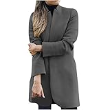 PWKNRD Damen Trenchcoat Mantel Langarm Blazer Wollmantel Vintage Cardigan Freizeit Business Jacke Lang Wintermantel Casual Einfarbig Anzugjacke Windbreaker Winddicht Winterjacke Herbst W