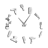 YMJTLTU Wanduhr mit Spiegel, dekorativ, rahmenlos, Uhr für Friseure, Barbier, Wandkunst (Farbe: Silber)