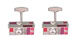 Manschettenknöpfe helle Kristallsteine Lack in Rot Pink Tönen plus Silberbox